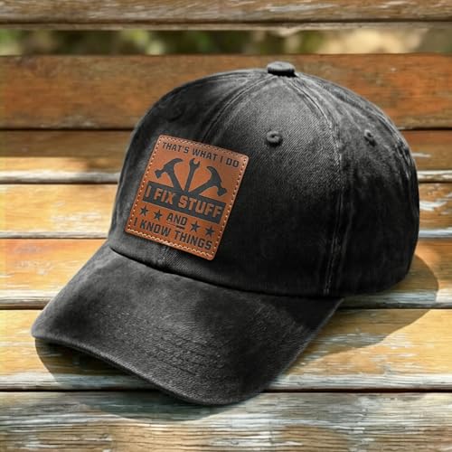 Embroidered Leather That's What I Do I Fix Stuff and I Know Things Hat for Men Dad Husband Uncle Adjustable Baseball Cap - color: L-fix Stuff-06