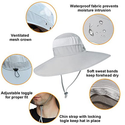 HUAMULAN Men Women 6" Wide Brim Sun Hat Summer Fishing Hats UV Protection - color: Bg9020-lightgray