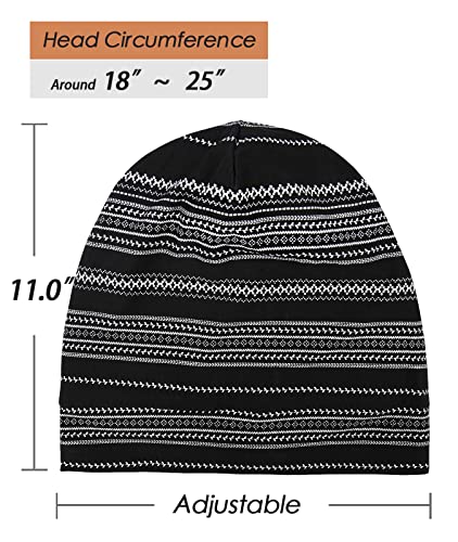 Adjustable Satin Lined Sleep Cap for Dreadlocks Curly Hair Large Head-Stay On Overnight - color: Black White