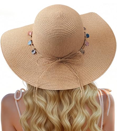 Sun Hats for Women, UPF 50+ Sun Protection, Beach Hat with Wide Brim - color: Khaki - Shell