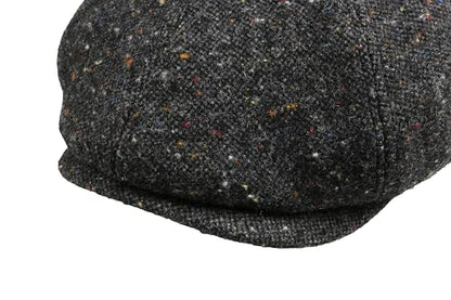 8 Panel Wool Blend Newsboy Cap – Classic Tweed & Herringbone Baker Boy Hat for Men & Women - color: Black Tweed, size: Small
