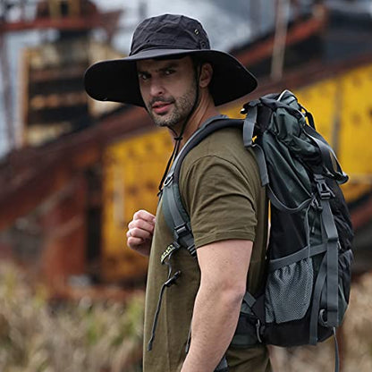 Wide Brim Sun Protection Hat Outdoor Unisex Ventilated Hats for Hiking Beach Fishing Safari Garden Lawn Yard Work Kayaking - color: Gud77-black