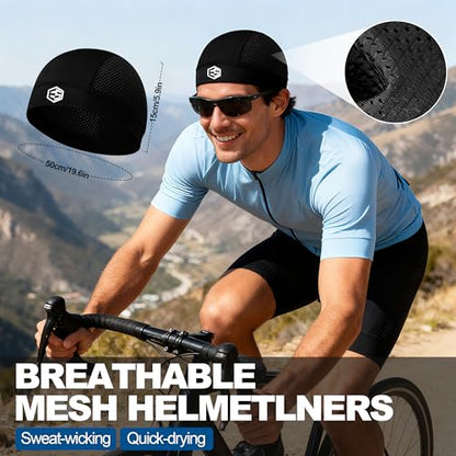 3Pcs Breathable Mesh Skull Caps for Men Women, Quick Dry Lightweight Sweat Helmet Liner Beanie, Hair Cooling Cap - color: 3pc Black & Black & Gray
