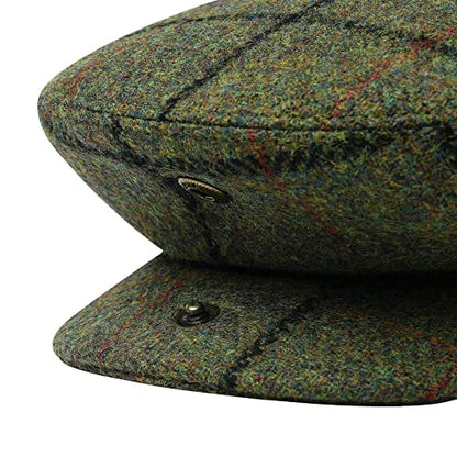 Men Wool Plaid Ivy Gatsby Newsboy Cap - color: Plaid Green, size: 7 7/8