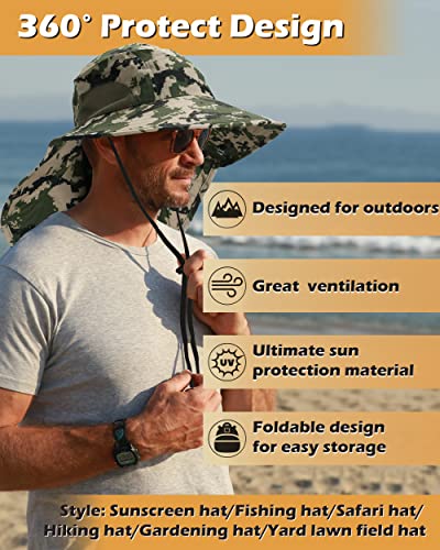 Tirrinia Neck Flap Fishing Safari Cap for Men - color: #Digital Green