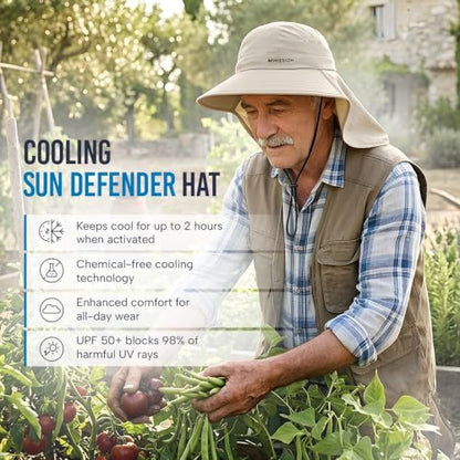 Cooling Sun Defender Sun Hat, UPF 50 UV Protection for Men Women, Wide Brim Outdoor Hat for Hiking, Fishing, Beach, Gardening - color: Oatmeal