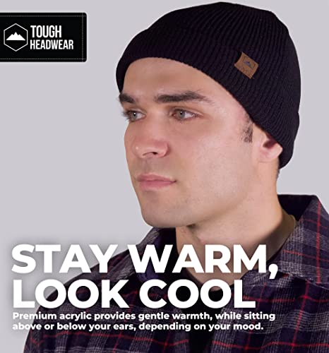 Tough Headwear Knit Beanie Hat - Stretch Fit Winter Hats for Men - Breathable Beanie for Women - Durable Acrylic Winter Cap - color: Fishermans - Black