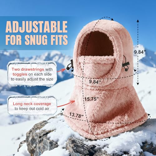 Ski Mask Kids Balaclava, Winter Ski Face Mask Cover, Fleece Hats for Kids - color: Pink