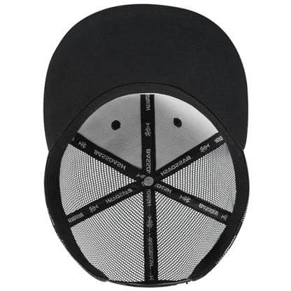 BASSDASH Flat Brim Trucker Cap Adjustable Snapback Hat Mesh Back for Men Women - color: Black Stone