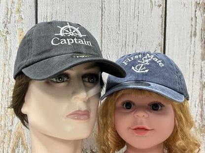 Embroidered Captain & First Mate Baseball Caps Set for Men Women - color: Captain (Black) - Toddler First Mate (Navy)