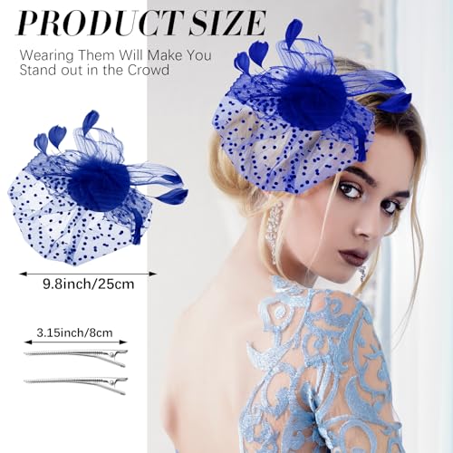 Tarpop 16 Pcs Fascinators Hat Tea Party for Women Flower Mesh Fascinators Hat Wedding Feather Headband Cocktail Hair Clip - color: Bright Color, style: Retro