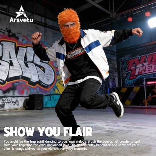 Distressed Ski Mask Balaclava, Yeat Shiesty Knitted Full-Face Mask - color: Orange