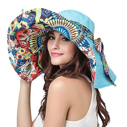 WITERY Floppy Summer UPF50+ Foldable Sun Beach Hats Accessories Wide Brim for Women - color: Blue