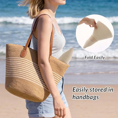 Oweisong Sun Beach Hats for Women Trendy Summer Vacation Straw Hat Boho Bow Wide Brim Packable Hat - color: Begie