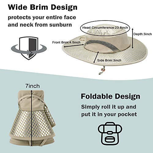 Men Safari Sun Hat Wide Brim Boonie Fishing Cap with Adjustable Drawstring - color: #Tan