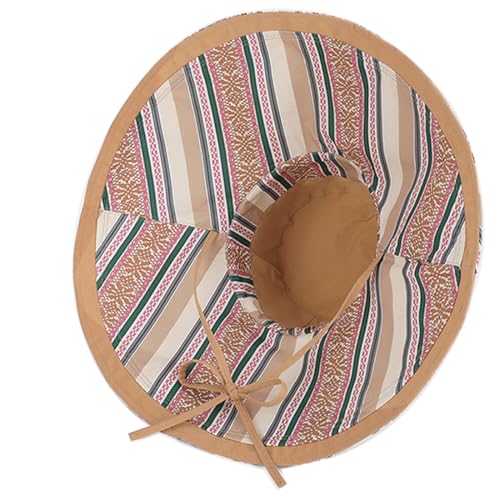 Reversible Wide Brim Sun Hat, Double-Sided Bucket Hat with Chin Strap, Packable UV Protection Beach Hat, Yellow - color: Yellow