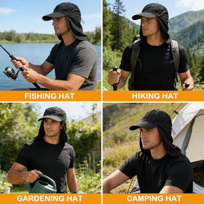Baseball Sun Cap with Neck Flap, UPF 50+ Waterproof Sun Hat for Men Women - color: Black