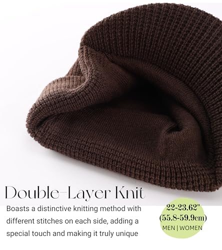 Home Prefer Mens Wool Blend Winter Hat Double-Layer Warm Knit Pre-Curve Visor Beanie Brimmed Beanies Hat for Men Women - color: Coffee