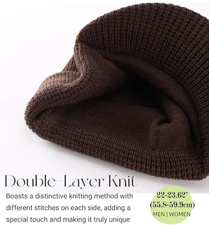 Home Prefer Mens Wool Blend Winter Hat Double-Layer Warm Knit Pre-Curve Visor Beanie Brimmed Beanies Hat for Men Women - color: Coffee