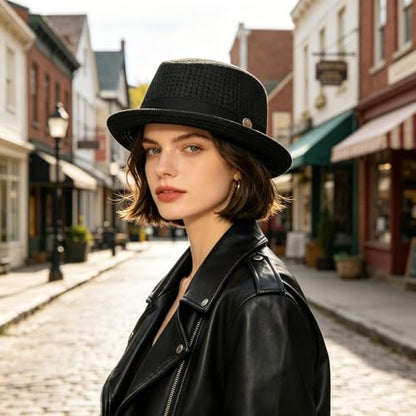 XGOPTS Unisex Summer Mesh Straw Porkpie Hat Trilby Jazz Fedora Panama Hats - color: Green