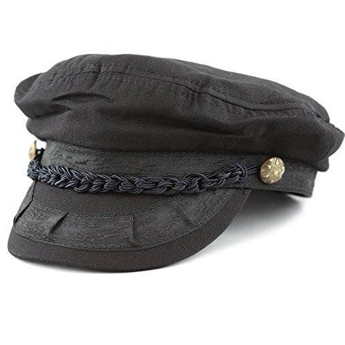 The Hat Depot Unisex Cotton Yachting Style Sailing Greek Fisherman Cap hat - color: Black, size: Small-Medium