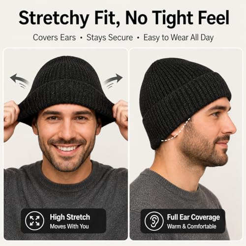 Men’s Plus Size M/L-XXL Merino Wool Beanie for Big Heads - color: Slate Gray, size: Medium-Large