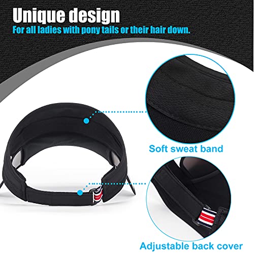 2 Pack Sun Golf Visor Hats for Women, Adjustable Retractable Brim Golf Cap Beach Hats for Women - color: Black / White