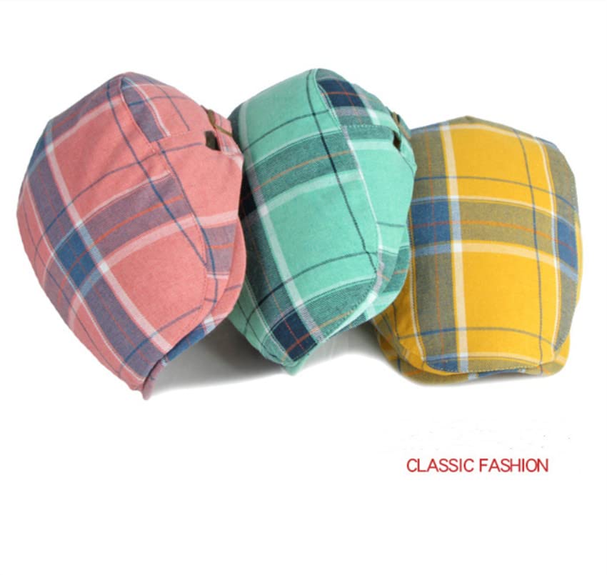Unisex Classic Plaid Beret Newsboy Hats Flat Sun Hat Sport Golf Baseball Caps Cabbie Driving Cap Hats for Women Men - color: Pink