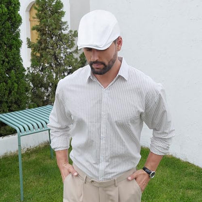 Newsboy Cap for Men 100% Cotton Mens Flat Hats Newsies Hat Classic Irish Gatsby Ivy Cabbie Golf Hats - color: White, size: Large-X-Large