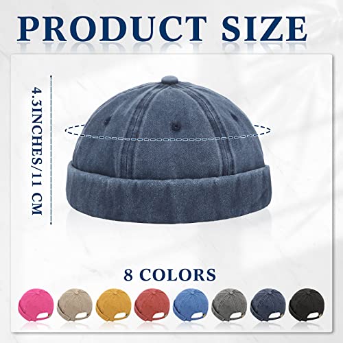 Janmercy 8 Pcs Brimless Hats for Men Adjustable Skullcap Docker Hat Buckle Beanie Cap Wash Cotton No Brim Hats for Men Women - color: Bright Color