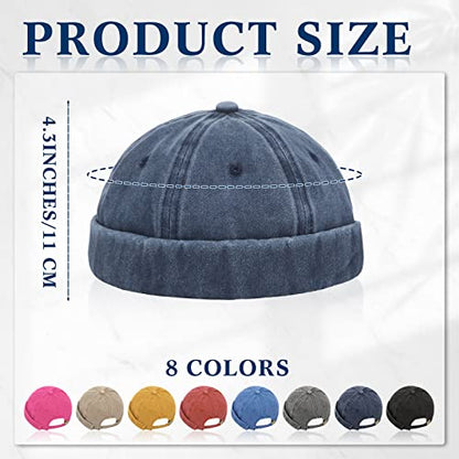 Janmercy 8 Pcs Brimless Hats for Men Adjustable Skullcap Docker Hat Buckle Beanie Cap Wash Cotton No Brim Hats for Men Women - color: Bright Color