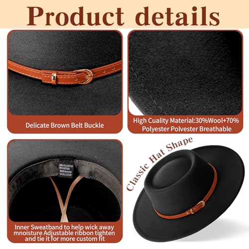 JaGely Hats Felt Hat for Women with Belt - color: Black