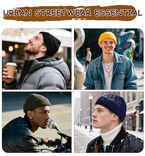 Wool Fisherman Beanies for Men Knit Fall Winter Beanie Hat Skull Cap - color: Army Green