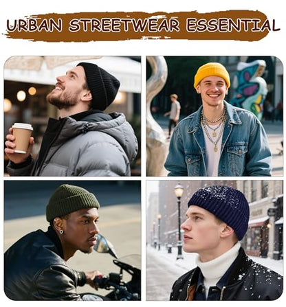 Wool Fisherman Beanies for Men Knit Fall Winter Beanie Hat Skull Cap - color: Army Green