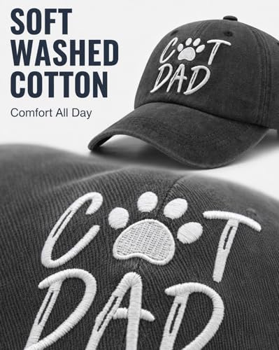 Waldeal Cat Dad Hat for Men, Embroidered Adjustable Cotton Baseball Cap, Funny Fathers Day Birthday for Cat Lovers - color: Black
