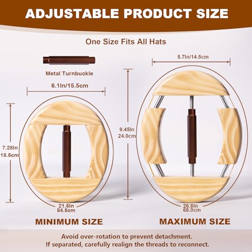Hat Stretcher 4 Way, Hat Stretcher for Fitted Hats Size 6 7/8 to 8 1/2 - color: Brown