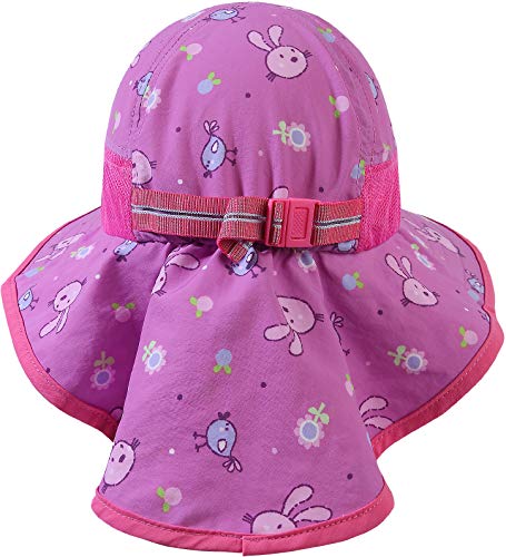 icolor Kids Sun Hat UPF50+ Sun Protection Bucket Hat Toddler Summer Beach Play Hats with Neck Flap for Girl Boy Ages 3~10 - color: Darkpink-rabbit