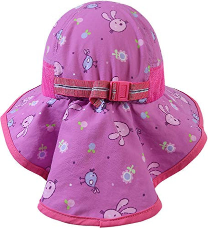 icolor Kids Sun Hat UPF50+ Sun Protection Bucket Hat Toddler Summer Beach Play Hats with Neck Flap for Girl Boy Ages 3~10 - color: Darkpink-rabbit