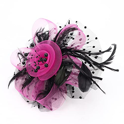 AQOKKA Women Fascinators Hats Flower Fascinators with Headband and Clip Tea Party Headwear for Women and Girls - color: 1 Pc 7" Diameter / Black Fuschia a