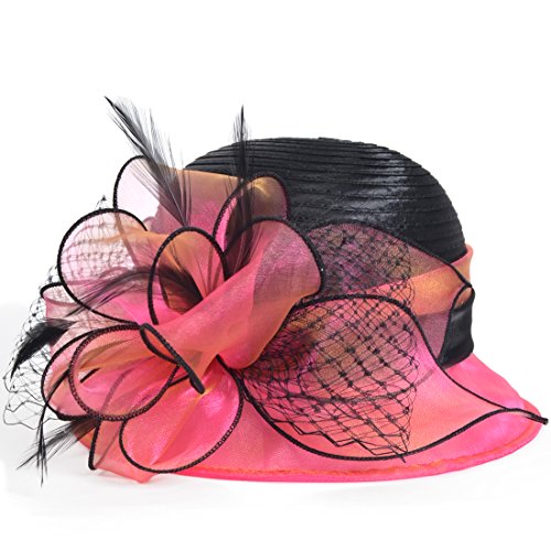 Kentucky Church Derby Dress Cloche Hat Sweet Cute Floral Bucket Hats - color: Rose