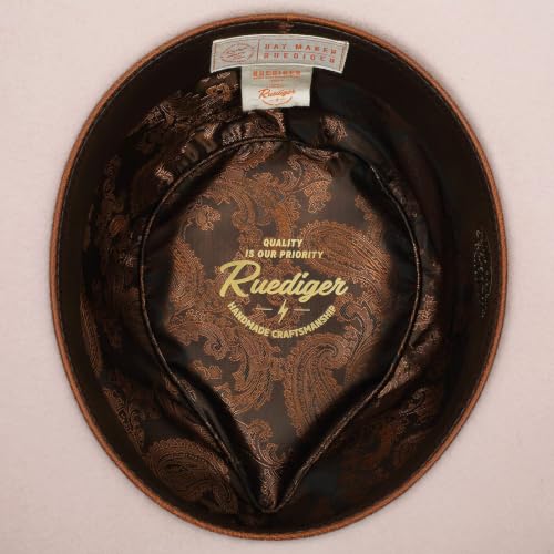 RUEDIGER Vintage Wide Brim Fedora Hats 100% Wool Stiff Felt Hat Rancher Hat with Lightning Logo Handmade Distressed/Burned - color: Elegant, size: 7 1/8