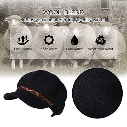 Comhats Women's Wool Winter Warm Newsboy Hats, Fashion Pageboy Beret Cap - color: 91611_black, size: Medium
