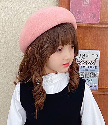 Kids Girls French Beret Hat Artist Hat Solid Warm Beanie Cap Winter Autumn - color: Pink