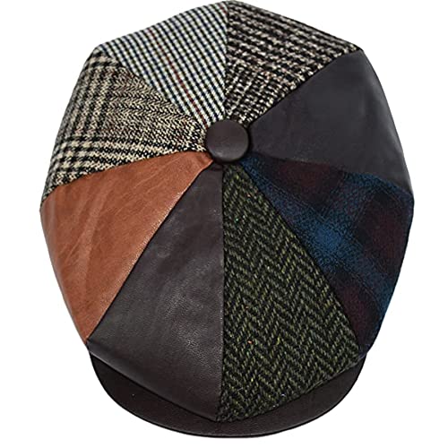 Men's Classic 8 Panel Wool Blend Newsboy Snap Brim Collection Hat - color: Nsb2322-patch, size: Medium