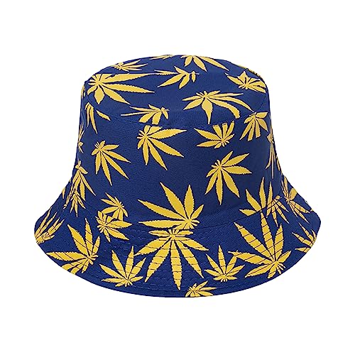 Punk Black Green Red Leaf Weed Fisherman Caps Bucket Hats Hip Hop Gorro Outdoor Men - color: Blue Yellow