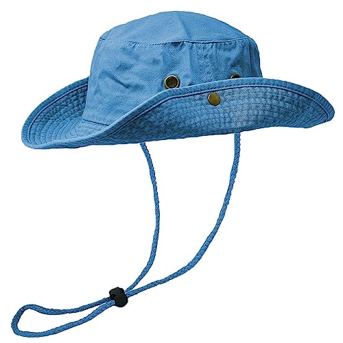 Glory Max Washed Cotton Bucket Hat with Chin Strap Fishing Sun Safari Boonie Cap - color: Baby Blue, size: Small-Medium