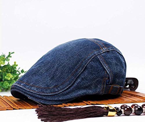 Quanhaigou Unisex Denim Newsboy Hats Flat Ivy Gatsby Cabbie Driving Berets Hat Cotton Dad Cap for Men Women - color: Hat-blue