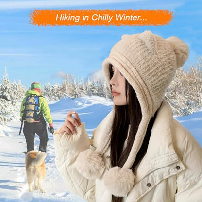 HUAMULAN Women Winter Sherpa Knit Beanie Hats with Pom Poms Ear Flaps - color: Xz3123-mise