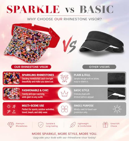 Shiny Women's Bling Rhinestone Visor Sun Protection for Tennis Golf Beach - color: Redcolorf