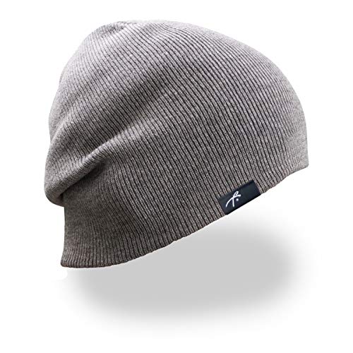 Grace Folly Slouchy Beanie for Men & Women, Cuffed Acrylic Knit Winter Hat - color: Light Grey
